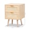 Baxton Studio Baird Mid-Century Modern Light Oak Brown Finished Wood and Rattan 2-Drawer Nightstand 176-11249-Zoro - alternate 2